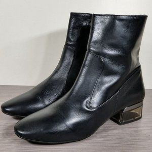 Top Shop Aubergine Perspex Clear Heel Bootie Black Leather, Womens Size 6.5 / 37